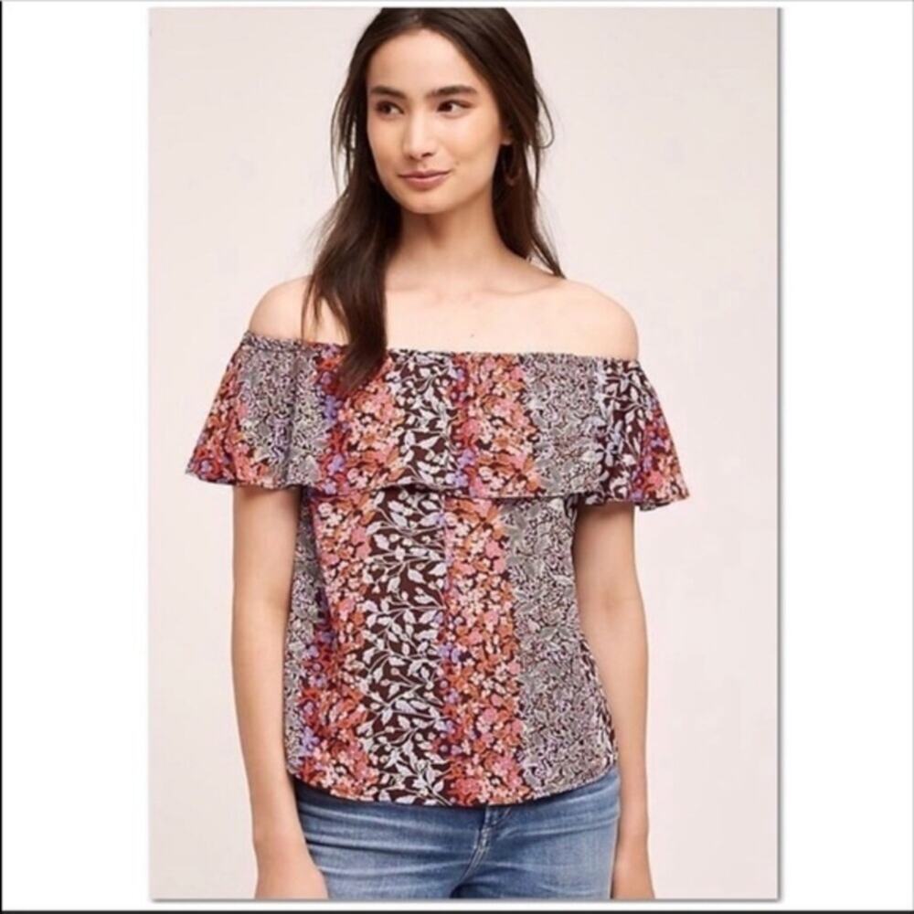 Anthro Maeve Villita Boho Floral Off Shoulder Blouse Medium